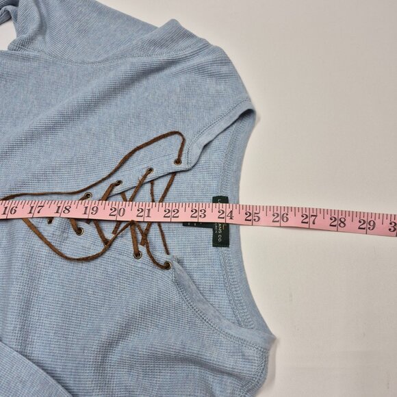 Lauren Jeans Co Waffle Knit Light Blue Lace-Up Long Sleeve Top Women's Sz Large - Picture 10 of 11